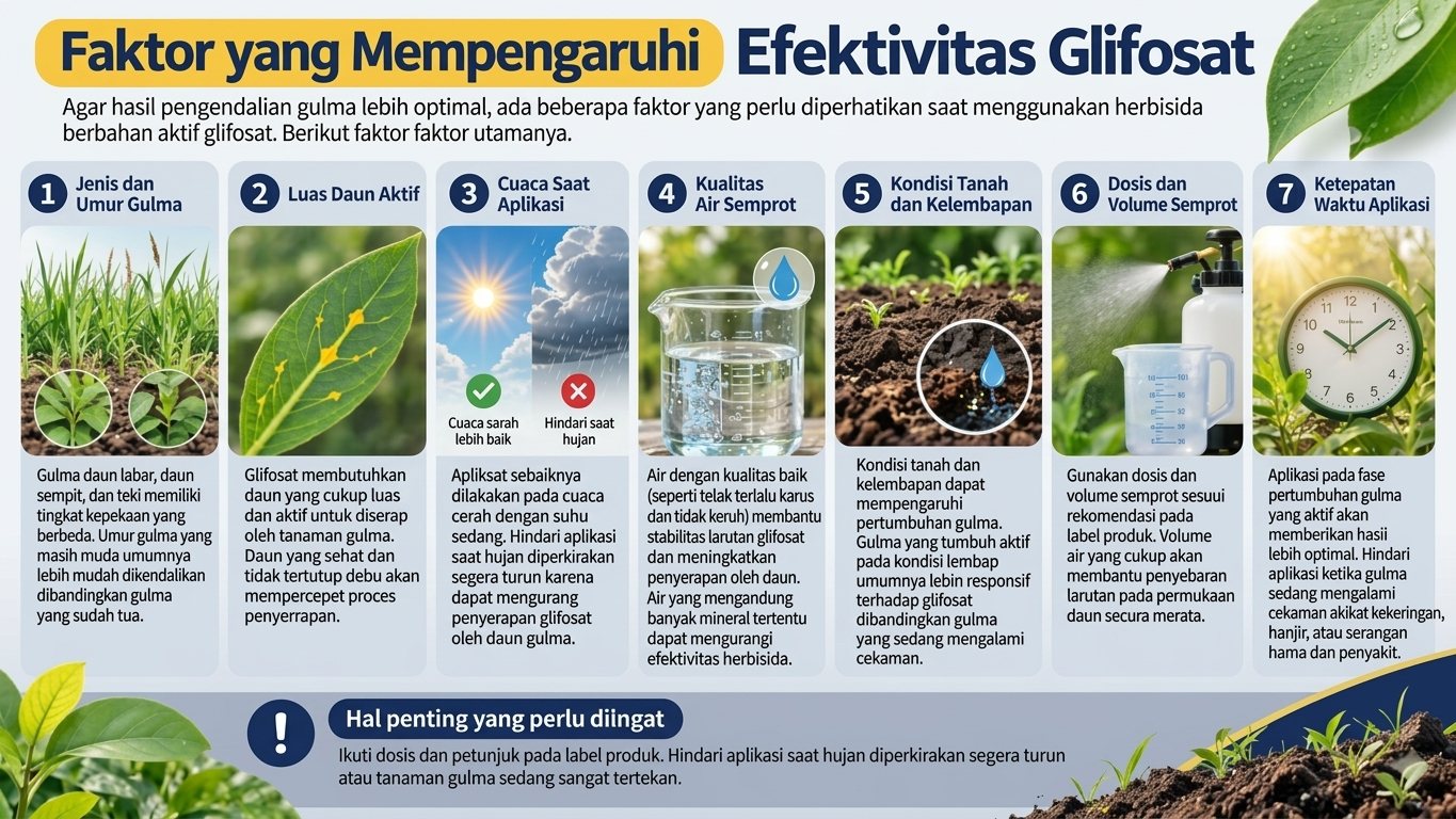 Gambar 6. Faktor utama yang dapat memengaruhi efektivitas glifosat di lapangan.